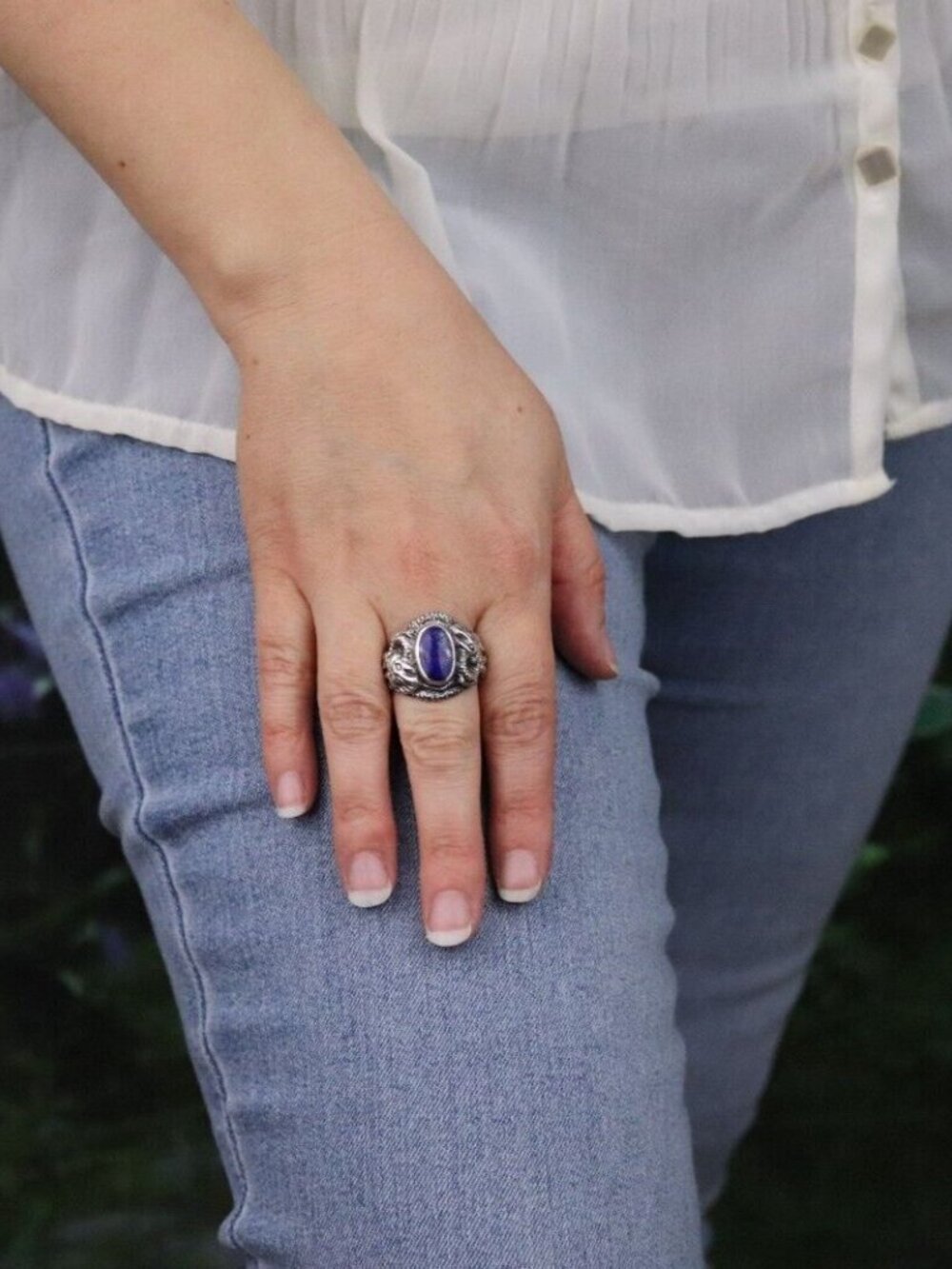 Sterling Silver Natural Lapis Lazuli Ring Size 9 1/4 - Picture 4 of 8